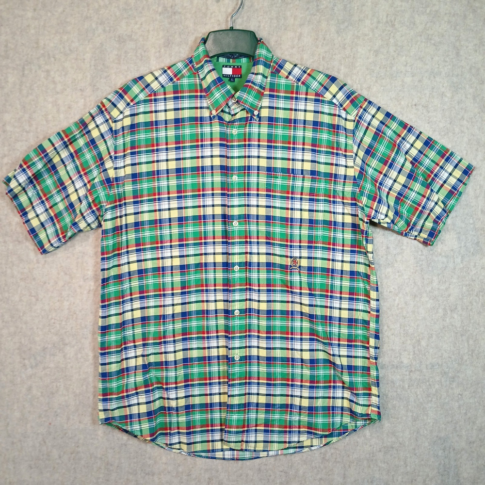 Vintage 90s Tommy Hilfiger Mens L Multicolor Plaid Button Down Shirt